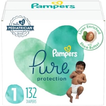 Pampers Pure Protection Diapers - Size 1, 132 Count, Hypoallergenic Premium