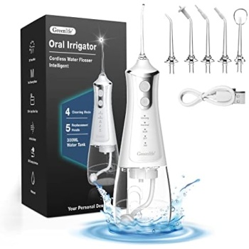 GreenLife Cordless Water Flosser for Teeth Cleaning, Large Tank Dental Plaque