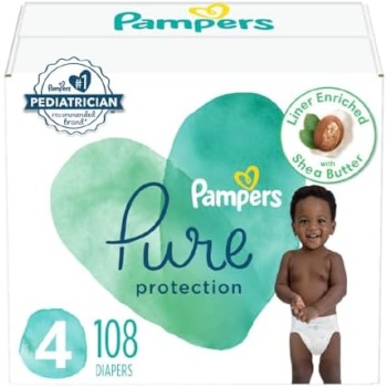 Pampers Pure Protection Diapers - Size 4, 108 Count, Hypoallergenic Premium
