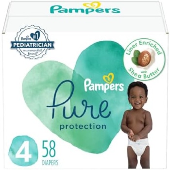 Pampers Pure Protection Diapers - Size 4, 58 Count, Hypoallergenic Premium
