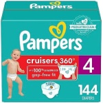 Pampers Cruisers 360 Diapers - Size 4, One Month Supply (144 Count), Pull-On