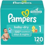 Pampers Baby Dry Diapers - Size 1, 120 Count, Absorbent Disposable Diapers