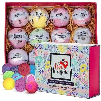 Love Insignia Bath Bombs for Women Relaxing – 12 Pcs Natural Bath Bomb Gift Set