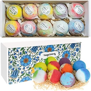Nagaliving Bath Bombs Gift Set, 10 Organic Bubble Bath Bombs, Bath Gift